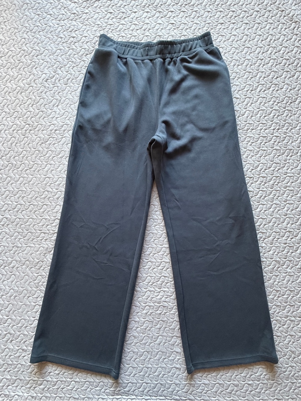 Women’s Large Muted Teal Athletic Pants Straight Leg Stretch Elastic Waist